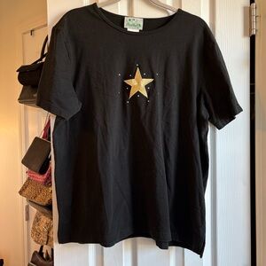 Quacker Factory Black Short Sleeve Tee with Gold Star